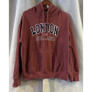 LONDON Hoodie Adult‎ ENGLAND Spellout Sweatshirt Pullover Maroon Size XL